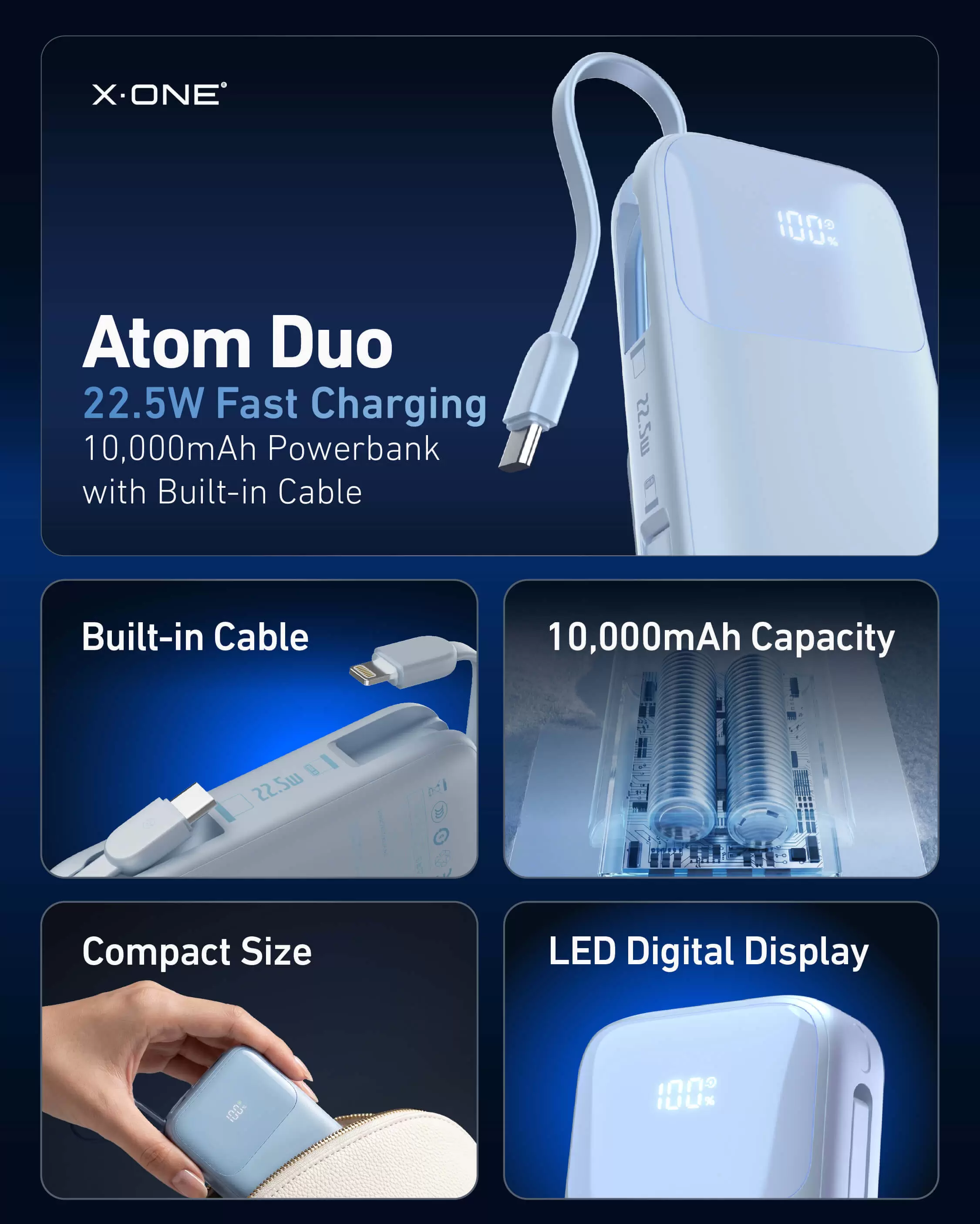 Batteria portatile Atom Duo 22,5 W 10000 mAh